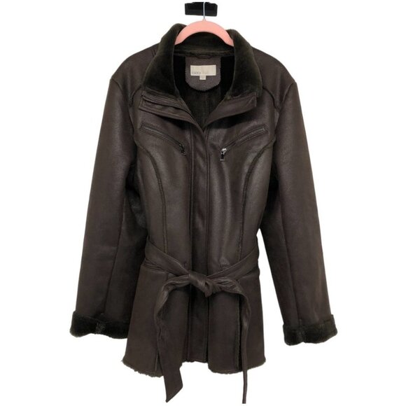 Cleo Brown Mouton Faux Suede Leather + Fur lined Marc-R Coat size  14 - Picture 1 of 16